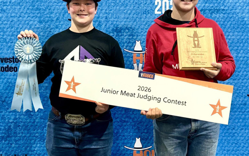 ‘MEAT’-ING UP AT THE MAJORS Henry Chapman (left) and CalvinHays Chapman participated in the Meat Judging competition at the Houston Livestock Show and Rodeo. There are no separate age groups for younger and older contestants. CalvinHays placed 6th overall, and Henry placed 16th. | COURTESY PHOTO
