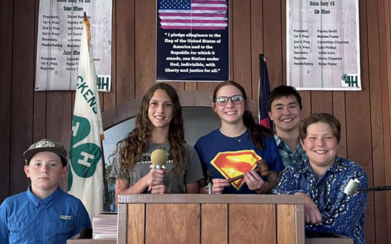NEW OFFICERS OF DICKENS 4-H are Maddee Foster, president; Paisley Smith, vice president in charge of recreation; CalvinHays Chapman, vice president in charge of community service/education; Henry Chapman, reporter/social media/secretary; Rylee Foster, health and safety officer. | 4-H PHOTO