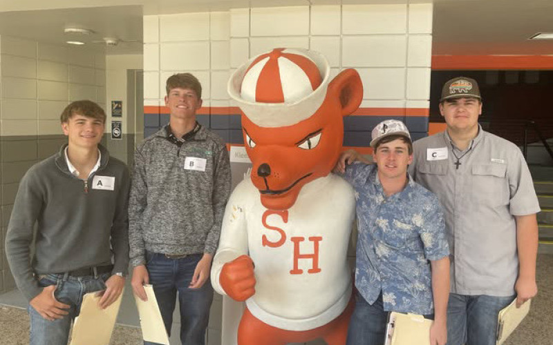 STATE-BOUND The Jayton FFA forage team (hay grading) competed at the Sam Houston Area contest in Huntsville on Thursday.The team of Cutter Lee, Caleb Herzog, Hunter Abernathy and Kirby Miller won first in district and first in area and advances to State. | COURTESY PHOTO