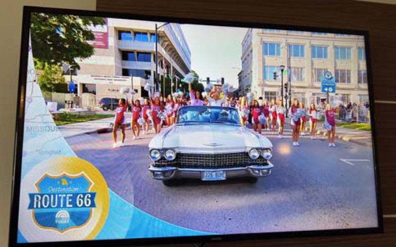CLASSIC CADDY carried the Today Show cast the length of a football field to arrive at Springfield’s new Birthplace Plaza on Route 66. After being on hand for a close-up view of the filming, we retreated to the hotel in time to see ourselves on television. The segment is archived at https://www.today.com/ video/see-al-roker-dylan-dreyer-laura-jarrett-in-springfieldmissouri- 262460485871