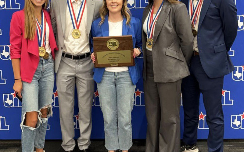 STATE CHAMPIONS Congratulations go to Jayton's state champion accounting team at the State UIL Academic meet Monday in Austin. This group brought home the championship throughhardwork,dedicationandcountlesshoursofpreparation, according to their advisers on Facebook. Team members include Abigail Mosley, Tucker Scott, Jace Chisum and Kodah Tagle, led by their coach Stephanie Carpenter. See individual honors, page 8. | COURTESY PHOTO