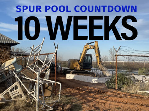 RACING TO THE BIG PLUNGE After Spur City Council signed a construction agreement with local business leader Galaxy Digital last week for rebuilding of its long-out-of-commission pool, hopes are high all around for a Memorial Day Weekend 2024 reopening. With the project now starting fresh—with demolition of old forms and fencing—can they make their wish-list goal in 10 weeks? Fingers are crossed, and swim fins and fans are waiting! Follow progress here each Thursday. | THE TEXAS SPUR
