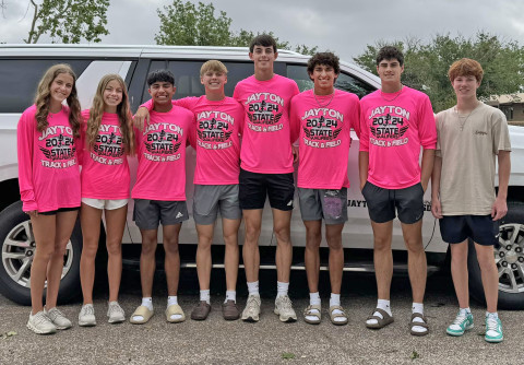 The following Jayton athletes competed at the State track meet in Austin over the weekend: Daylee Chisum, Jace Chisum, Lorenzo Vargas, Bode Ham, Griff Reel, Sean Stanaland, Colt Gentry and Tucker Scott. | COURTESY PHOTO JAYTON STATE TRACK