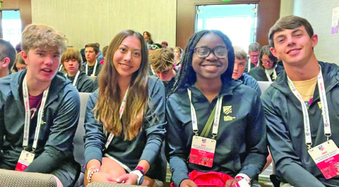 Griff Reel (far left in group photo) represented Jayton-Girard ISD in Indianapolis, Indiana, at the National Student Leadership Summit hosted by NFHS. He was selected as only one of four student representatives from Texas at the national convention. | COURTESY PHOTO