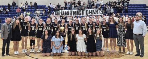 BI-DISTRICT CHAMPS The Jayton Lady Jays held Crowell scoreless in the first quarter and went on to secure the gold ball with a 61-17 bi-district win in the first round of the Texas 1A basketball playoffs Feb. 16 in Stamford. They'll face Strawn, Feb. 18, 6 p.m.. in Tuscola. | COURTESY PHOTO