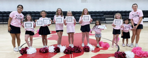 Patton Springs hosted a mini-cheer camp last week for their youngsters. High school volunteers Grace Barron and Tatom Bridge helped with training and leadership during the performance. | COURTESY PHOTOS