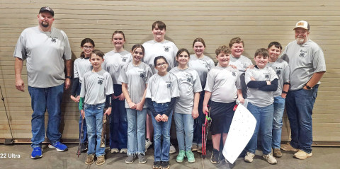 GOING FOR THE BULL’S-EYE The Kent County 4-H archery team had 12 kids participate in the Texas 4-H Indoor Archery Match in Graham on Friday, March 14, and Saturday, March 15. | COURTESY PHOTO