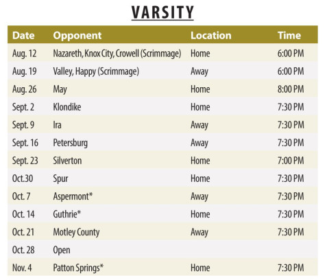 2022 Jayton Jaybird FOOTBALL SCHEDULE