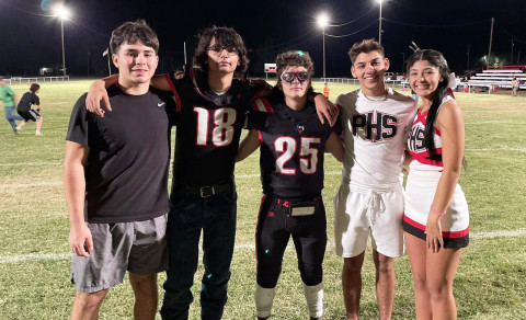 SENIOR NIGHT Patton Springs celebrated Senior Night at last week’s football game. Players from the Class of 2025 are Michael Garza, Preston Benavides, Ben McKinney, Diezel Ramirez and Toryan Childers. Not shown is Aydan Posey. | COURTESY PHOTO