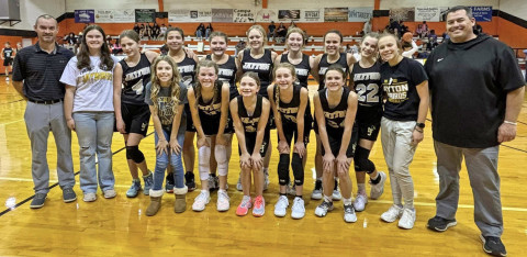 DISTRICT CHAMPS Congratulations go to the Jayton junior high Lady Jays, who finished the year with a combined 23-0 record. | COURTESY PHOTO