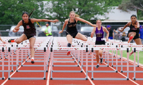 GIRLS 100 M HURDLES_ Jayton’s Hallie Humpries finished 4th in the 100m hurdles and 2nd in the 300m hurdles and advances to regionals. | SHERI BATY PHOTOS