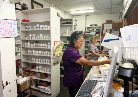 FILLING PILLS at a busy pace is business-as-usual for staffers Priscilla Fraga (left) and Tonya Ryan at locally owned Dana’s Pharmacy in Spur—though pharmacist-owner Dana Tilton must rely on a shrewd product mix to balance out expenses and revenues in a changing environment. | TEXAS SPUR