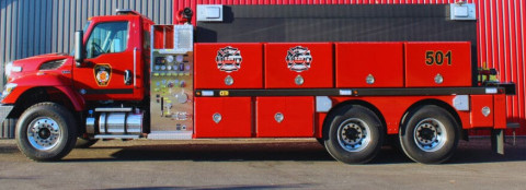 NEW FIRETRUCK ON ORDER Spur’s newly ordered truck, similar to the one pictured that was built for the Iraan VFD. It should be a 2027 two-wheel-drive single-cab Freightliner that will haul 2,500 gallons of water with lots of fire hose storage on top of the tank, said Fire ChiefWess Abbott, with a 1,250-gallon-per-minute Hale fire pump.The custom fabricated storage compartments will contain all the firefighting equipment needed for structure fires and other rescue calls. | COURTESY PHOTO