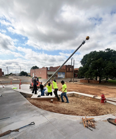 OCCUPANCY POSSIBLE BY END OF JUNE? FLAGPOLE AND LANDSCAPING are among the final items needed as of June 17 to finish up Spur’s fire station for occupancy.