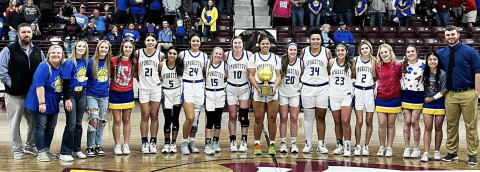 BI-DISTRICT CHAMPS The Spurettes, the varsity girls basketball team, overcame a halftime deficit to win their bi-district championship game versus Petersburg at Lubbock Roosevelt Monday night 49-40. | COURTESY PHOTO