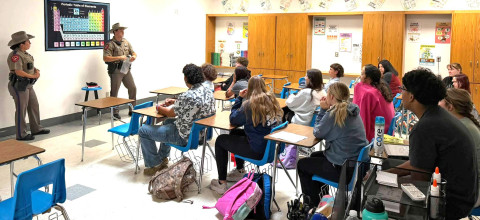 REAL-WORLD LESSONS Troopers from the Texas Department of Public Safety stopped by and talked to senior science students about evidence and provided some real world lessons last week at Spur High School. | COURTESY PHOTOS