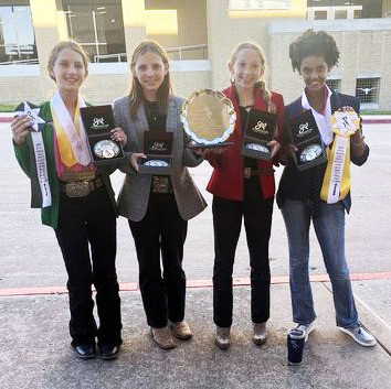 DICKENS 4-H HONORS Paisley Smith, Hallie Irons and Maddee Foster, joined by Kallie Johnson of Hunt County, were the Reserve Champion team at the APHA Equine IQ horse judging contest last week. Smith was 3rd in reasons, 4th in performance, 7th in halter and 6th overall. Irons was 6th in halter and top 20 overall. Foster was top 10 in reasons and top 15 overall. | COURTESY PHOTO