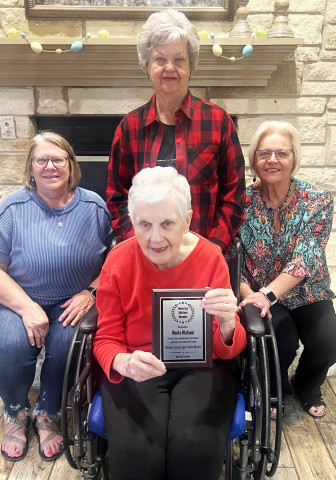 WATSON RECOGNITION Darla Thomason, Gladys Hinson and Donnice Carreth recognized retired librarian MerlaWatson for her contributions to the Spur library. | COURTESY PHOTO