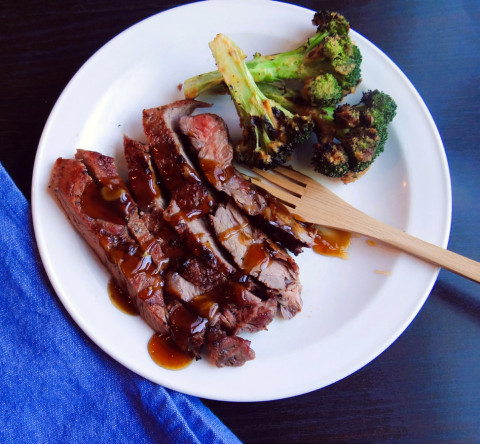 OVER CHARCOAL OR GAS Whether you grill with charcoal or gas, this meal will grill up beautifully. The marinade is a teriyakistyle sauce and is also a tasty basting sauce for the broccoli. | ANGELINA LaRUE PHOTO