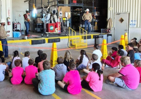 South Plains Electric Cooperative hosted Jayton fourth graders last week in their Spur headquarters, teaching the children electrical safety education and providing live demonstrations of power line hazards and safety tips. | COURTESY PHOTO