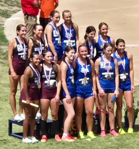 STATE QUALIFYING Last week Spur track and field athletes competed at the regional track meet at South Plains College in Levelland. The following honors were awarded: Kaygan Walker finished 1st in the 200m and advanced to State. The girls 4x200 relay team of Kaygan Walker, Saegan Molina, Kimberlee Segura and KendalWalker finished 3rd (and are waiting to see if they are selected for the wild card). Kaygan Walker finished 3rd in the long jump and qualified for state via the wild card. | COURTESY PHOTOS