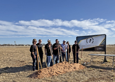 FUTURE FIELD Many of the student body and community joined the Jayton-Girard ISD board Wednesday afternoon for a ceremonial groundbreaking at the site of the school’s new baseball-softball complex. | THE TEXAS SPUR