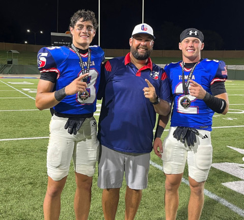 JAYTON ALL-STARS Bode Ham and Colt Gentry combined for three touchdowns for theWest in the first half of theTexas Six Man Coaches Association All-Star Game in Wichita Falls last Saturday. TheWest defeated the East 71-12 in theTSMCA Division 2 All-Star Game, and Bode Ham was selected Offensive MVP. | TEXAS SPUR