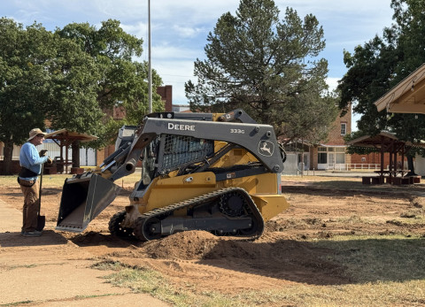 DIRTWORK Under the supervision of John Eric Swenson (left) and Tye Maben, landscaping improvements at Spur’s Rickels Park are beginning to take shape. | THE TEXAS SPUR