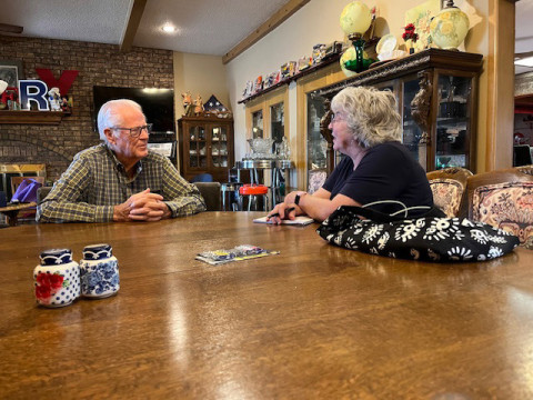 REV. HAROLD HARRISON (left) describes his journey of faith to columnist Sue Jane Sullivan. | COURTESY PHOTO