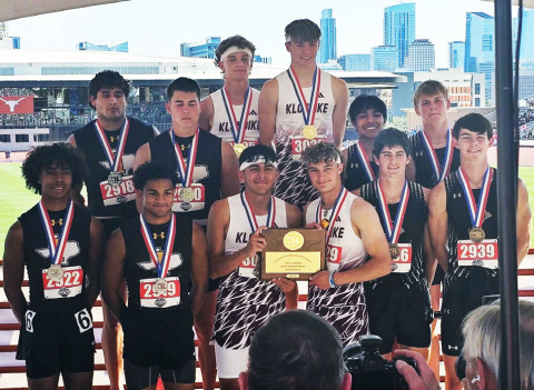 JAYTON’S BOYS 4x400m RELAY TEAM of Bode Ham, Sean Stanaland, Colt Gentry and Griff Reel (at far right in photo) finished 2nd, with a time of 3:22.15. | COURTESY PHOTO