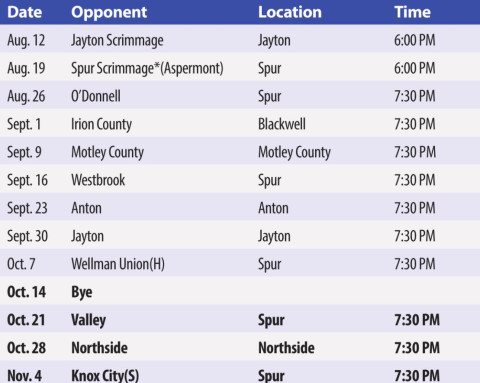 2022 Spur Bulldog Varsity FOOTBALL SCHEDULE
