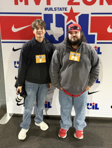 REPORTINGFROMARLINGTON For early-career journalists Noah Fierros of Floydada (left) and Russ Morris of Post, reporting from the field at AT&amp;T Stadium made for a learning experience to be long remembered. | STEPHANIE ALLEN PHOTO