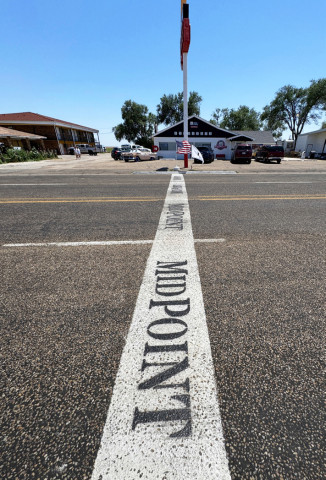 MIDPOINT At Adrian, Texas—23 miles from the New Mexico state line—Route 66 throughtravelers from either direction are midway through their journey. MORE PHOTOS, PAGE 10 | THE TEXAS SPUR