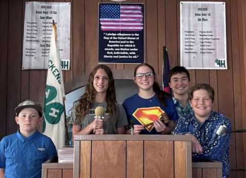 NEW OFFICERS OF DICKENS 4-H are Maddee Foster, president; Paisley Smith, vice president in charge of recreation; CalvinHays Chapman, vice president in charge of community service/education; Henry Chapman, reporter/social media/secretary; Rylee Foster, health and safety officer. | 4-H PHOTO
