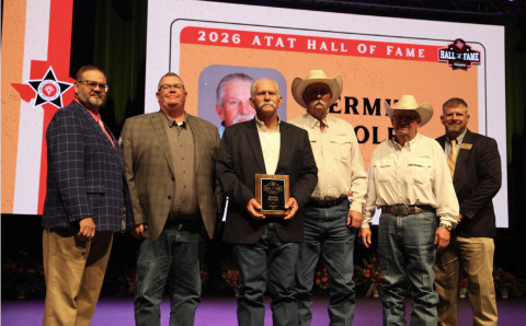 35-YEARCAREER Retired ag science teacher KermitWoolley of Spur was inducted into the Agriculture Teachers Association ofTexas Hall of Fame in July. Attending the ceremony withWoolley were Shane Miller, former Spur ISD ag teacher and current teacher at Jayton-Girard ISD; and friends Bobby Baker and Roger Green. | TEXASAGTEACHERS.ORG