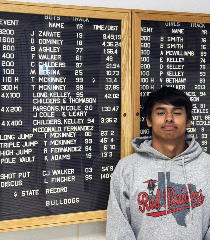 NEW SCHOOL RECORD Spur’s Margarito Pesina broke the school track record in the 100-meter event this past week with a 10.73 at the Double Mountain Relays in Aspermont. | COURTESY PHOTO