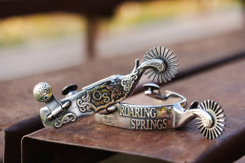 KEEPSAKE SPURS Supporters of the Motley-Dickens Old Settlers Reunion and Rodeo may buy chances on this handsome, handmade set of Matt Humphreys spurs from MDOS Queen contestants. | KRISTA FRANCIS PHOTO