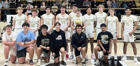 DISTRICT CHAMPIONS The Jayton Jaybirds boys varsity basketball team clinched the 5-1A District championship last week. They are 9-0 in district play and were to finish district play Tuesday night versus Patton Springs. On the season, they are 29-3 and have an 18-game winning streak.This week they are ranked #2 in the state in the Texas Association of Basketball Coaches poll. Bi-district play will begin Feb. 19-20. | COURTESY PHOTO