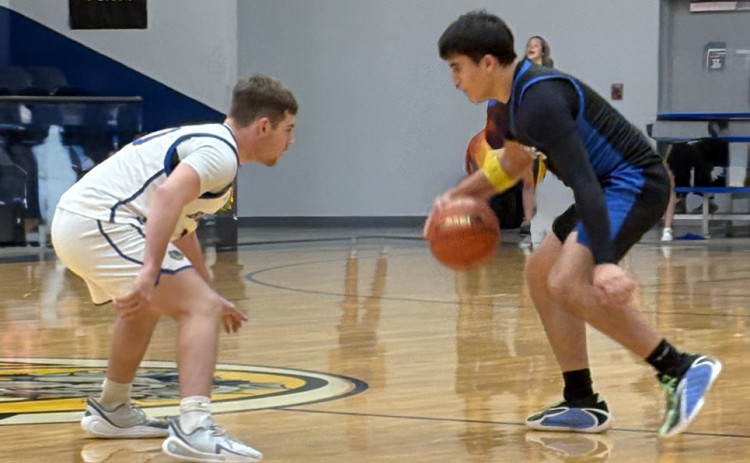 Brody Dempsey (left) had a good defensive game against stateranked Spur. The senior had three steals against the Patriots.