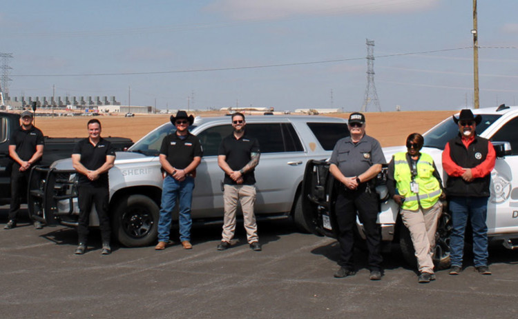 TRACKING TRAFFIC—AND MORE Representatives from Galaxy presented new radio equipment to the Crosby County (far left), Motley County (center) and Dickens County (right) sheriff’s offices as part of a regional public safety partnership.With increasing vehicle traffic through the area, residents will appreciate the additional collaboration, and if weather or other events pose threats to public safety, departments will be better poised to coordinate efforts. | COURTESY PHOTO