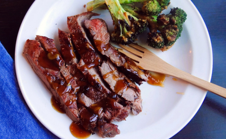 OVER CHARCOAL OR GAS Whether you grill with charcoal or gas, this meal will grill up beautifully. The marinade is a teriyakistyle sauce and is also a tasty basting sauce for the broccoli. | ANGELINA LaRUE PHOTO