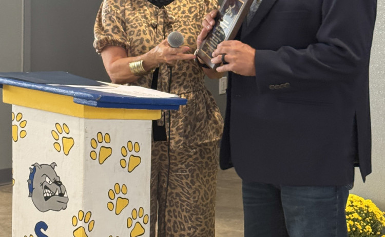 John Eric Swenson (right) was presented this annual honor by Marcella Bilberry during Saturday morning’s assembly. FULL STORY, NEXT WEEK | TEXAS SPUR