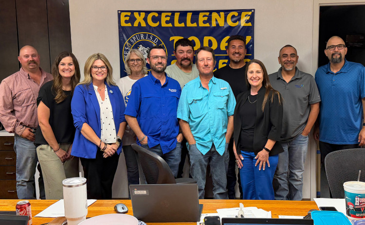 WTC IN SPUR WTC President Dr. Laurie Sharp (in black on the right) with the Spur ISD board of trustees at their board meeting on Sept. 28. | COURTESY PHOTO