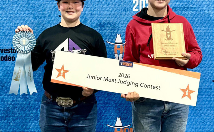 ‘MEAT’-ING UP AT THE MAJORS Henry Chapman (left) and CalvinHays Chapman participated in the Meat Judging competition at the Houston Livestock Show and Rodeo. There are no separate age groups for younger and older contestants. CalvinHays placed 6th overall, and Henry placed 16th. | COURTESY PHOTO