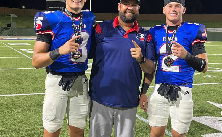 JAYTON ALL-STARS Bode Ham and Colt Gentry combined for three touchdowns for theWest in the first half of theTexas Six Man Coaches Association All-Star Game in Wichita Falls last Saturday. TheWest defeated the East 71-12 in theTSMCA Division 2 All-Star Game, and Bode Ham was selected Offensive MVP. | TEXAS SPUR