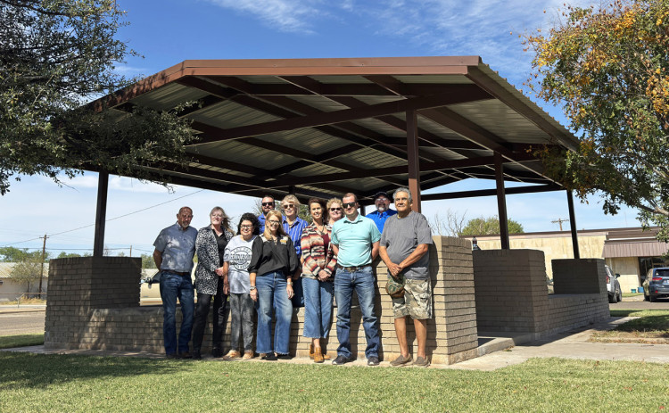 LIONSPROJECT Present for Monday’s photo at the Kent County Pioneer Park gazebo were Lions Club members and visitors Layne Coulter, Gina Coulter, Estella Benavides, Johnna Reynolds, Christy Long, Cody Hall, Eddie Morales, Ray Hall, Shirley Long, Patty Jones and David Parker. | THE TEXAS SPUR