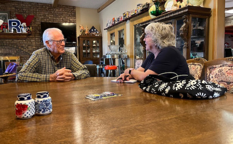 REV. HAROLD HARRISON (left) describes his journey of faith to columnist Sue Jane Sullivan. | COURTESY PHOTO