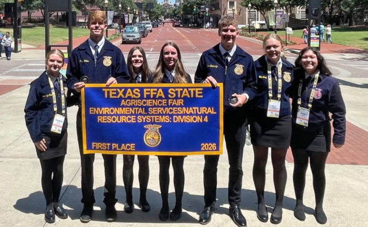 Jayton High School’s FFA students received honors in FortWorth last week at the State FFA Convention. Remi Long, Colt Gentry, Bode Ham, and Sean Stanaland all earned their Texas FFA Lone Star Degree pins. Mr. Shane Miller and Mrs. Keri Miller of Jayton both received their Honorary Lone Star Degrees at the conference as well. | COURTESY PHOTOS