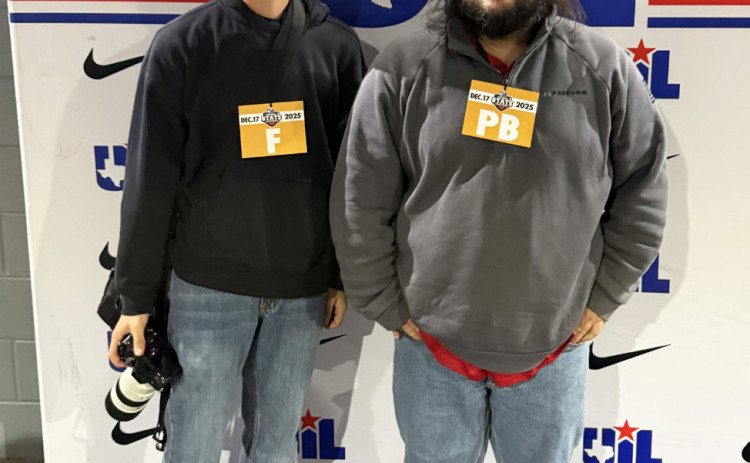 REPORTINGFROMARLINGTON For early-career journalists Noah Fierros of Floydada (left) and Russ Morris of Post, reporting from the field at AT&amp;T Stadium made for a learning experience to be long remembered. | STEPHANIE ALLEN PHOTO