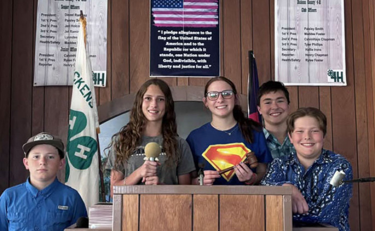 NEW OFFICERS OF DICKENS 4-H are Maddee Foster, president; Paisley Smith, vice president in charge of recreation; CalvinHays Chapman, vice president in charge of community service/education; Henry Chapman, reporter/social media/secretary; Rylee Foster, health and safety officer. | 4-H PHOTO